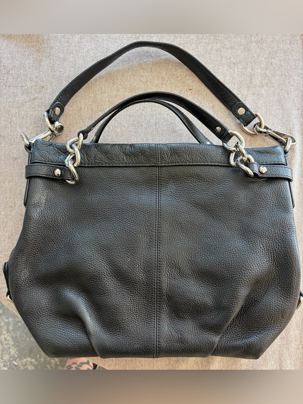 Coach Black Pebbled Leather Hobo with Silver Chain Accents